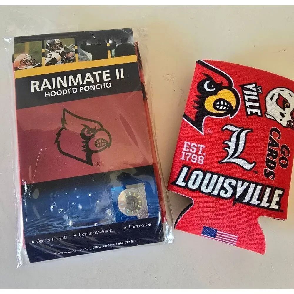University of Louisville bundle Rain poncho can koozie